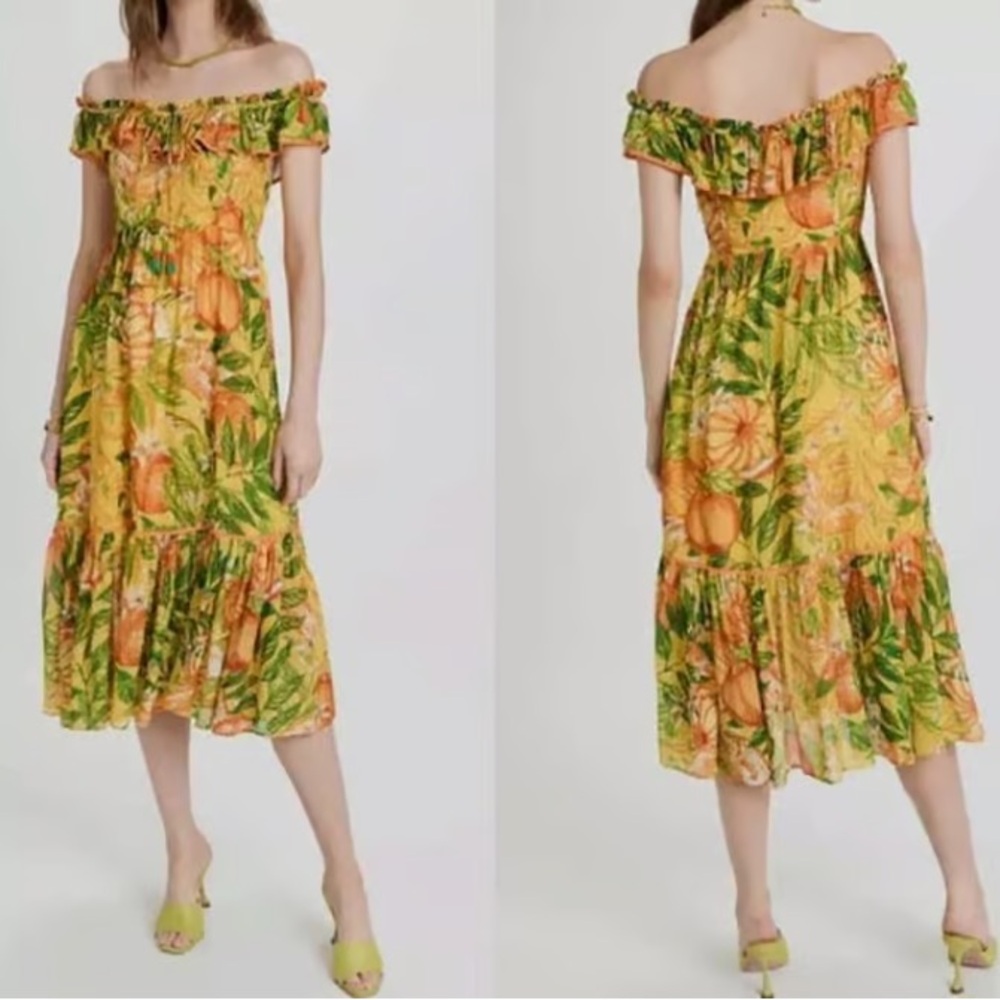 Tropical Off-Shoulder Midi Dress